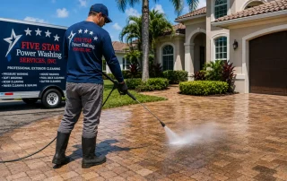 Professional pressure washing company cleaning a home in Sarasota Florida