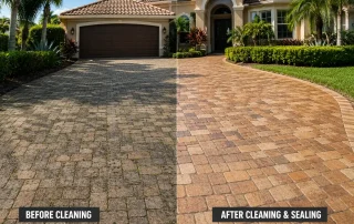 Professionally cleaned and sealed paver driveway at a Southwest Florida home
